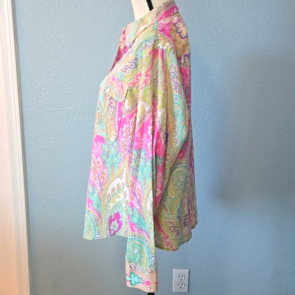 RAPLH LAUREN Paisley Print Button Down 100% Cotton Shirt Pastel Colors Sz Large - Picture 7 of 14